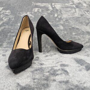 H & M shoes Womens 8 slip on pumps black faux suede stiletto heels pointed toe